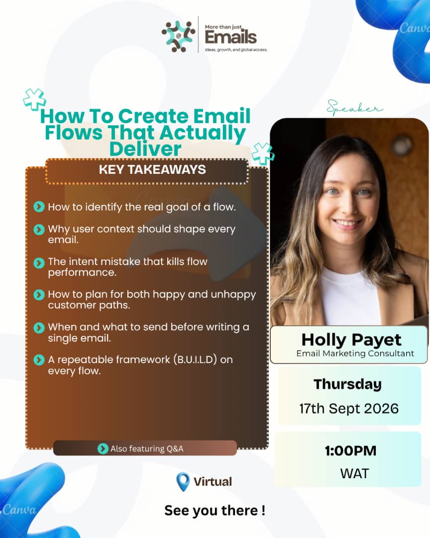 How To Create Email Flows That Actually Deliver — with Holly Payet, Thu 17 Sept 2026, 1PM WAT, virtual